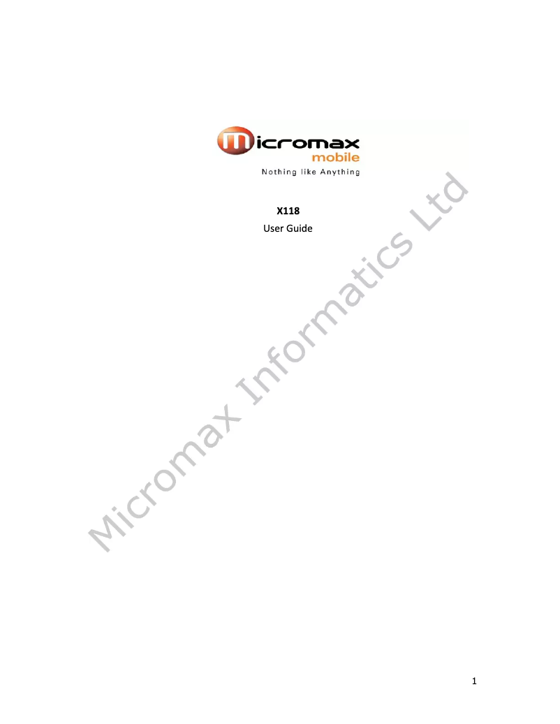 Page n°1 - Manuel utilisateur Micromax X118