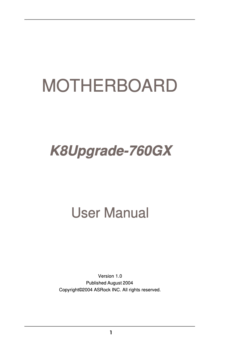 Image de la première page du manuel de l'appareil K8Upgrade-760GX