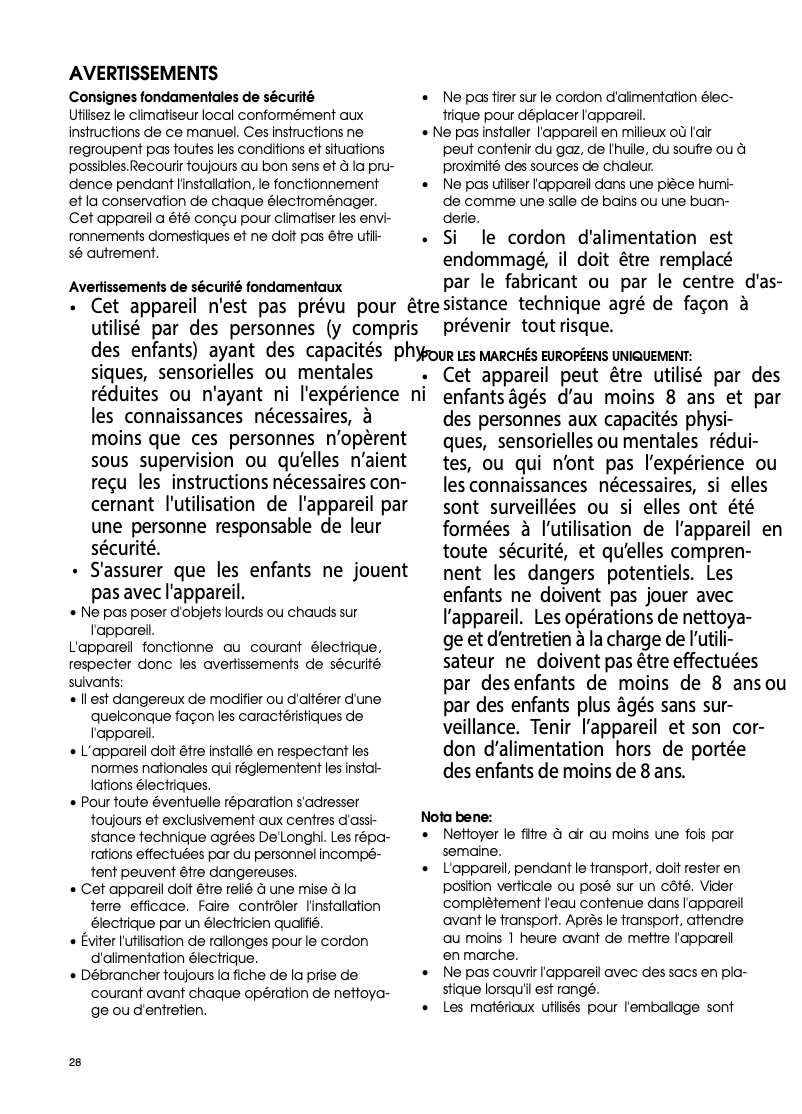 Page 1 de la notice Manuel utilisateur DeLonghi PAC N90ECO Silent