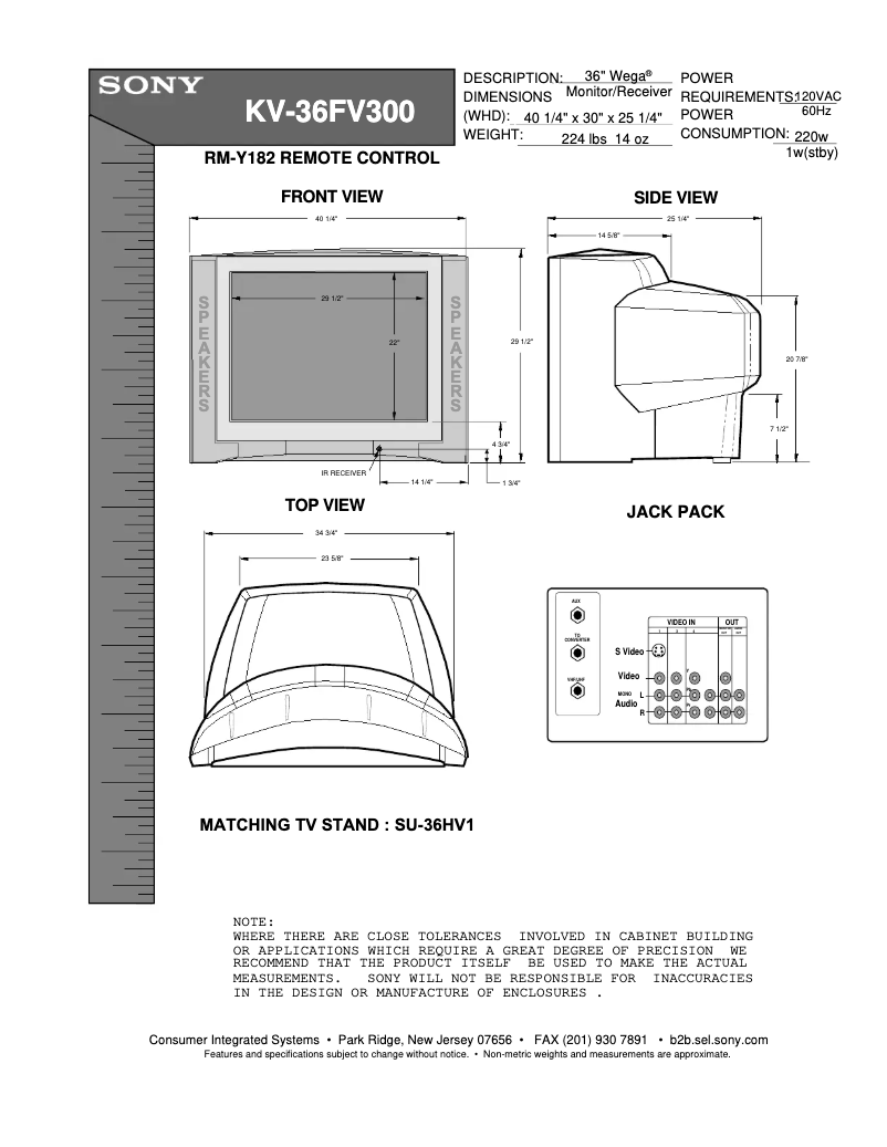 Page 1 de la notice Guide d'installation Sony KV-36FV300