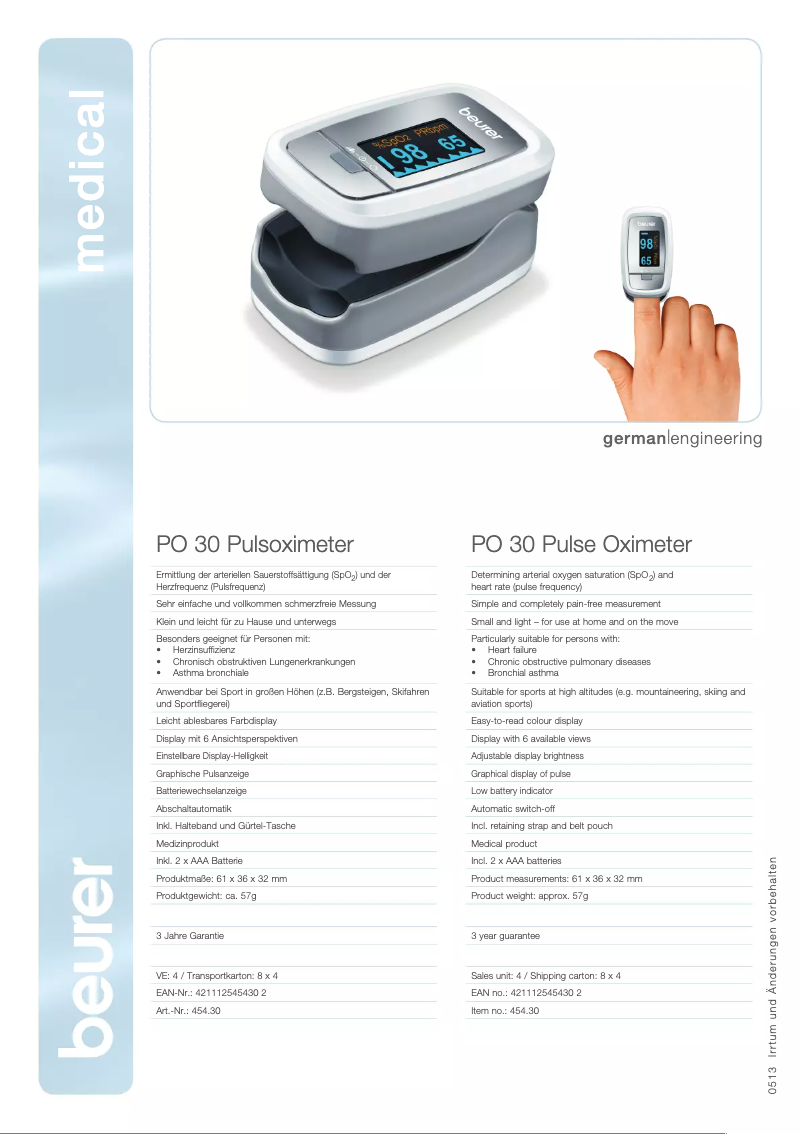 Page 1 de la notice Fiche technique Beurer PO 30