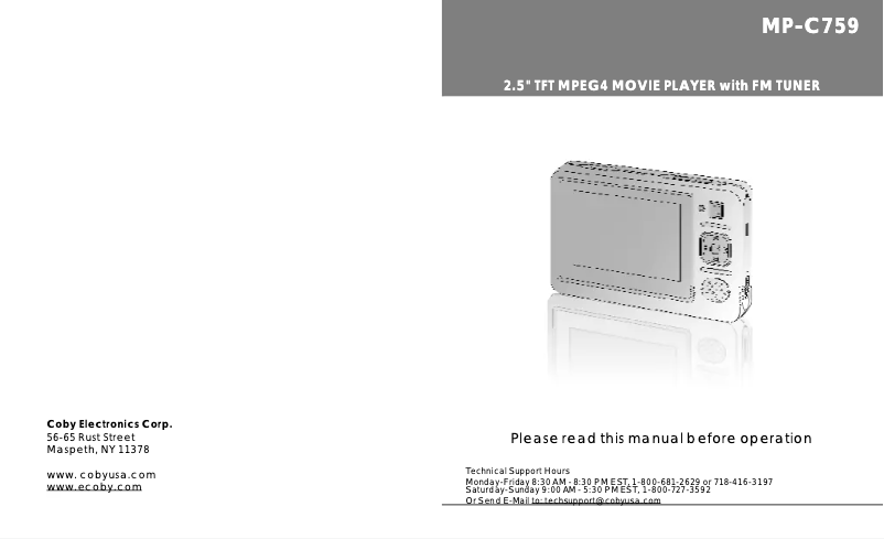 Page 1 de la notice Manuel utilisateur Coby MPC759