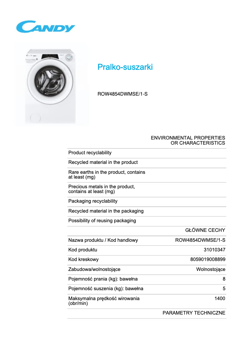Image de la première page du manuel de l'appareil ROW4854DWMSE/1-S