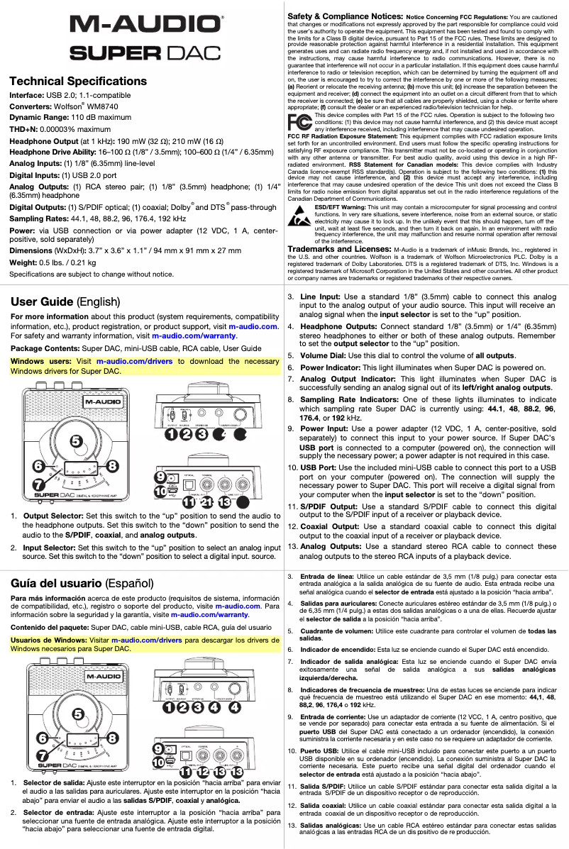 Page 1 de la notice Manuel utilisateur M-Audio Super DAC