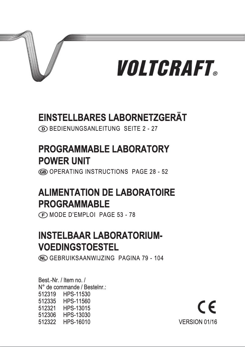Page n°1 - Manuel utilisateur Voltcraft HPS-13015