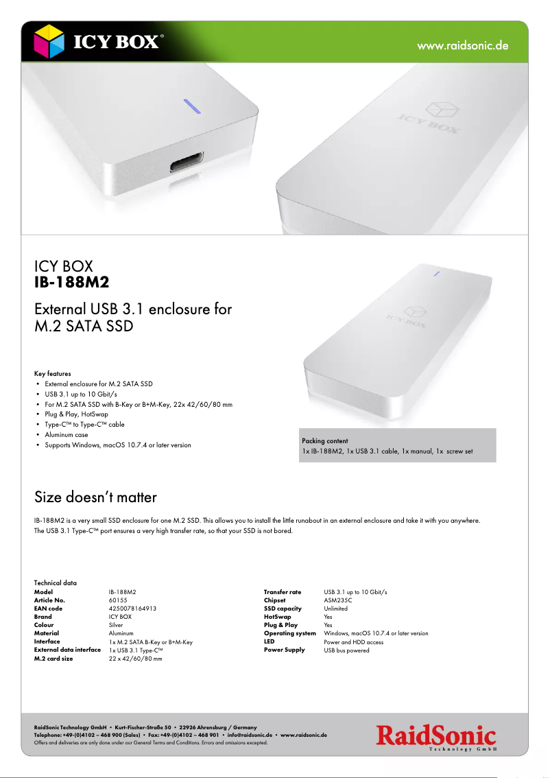 Page n°1 - Fiche technique Icy Box IB-188M2