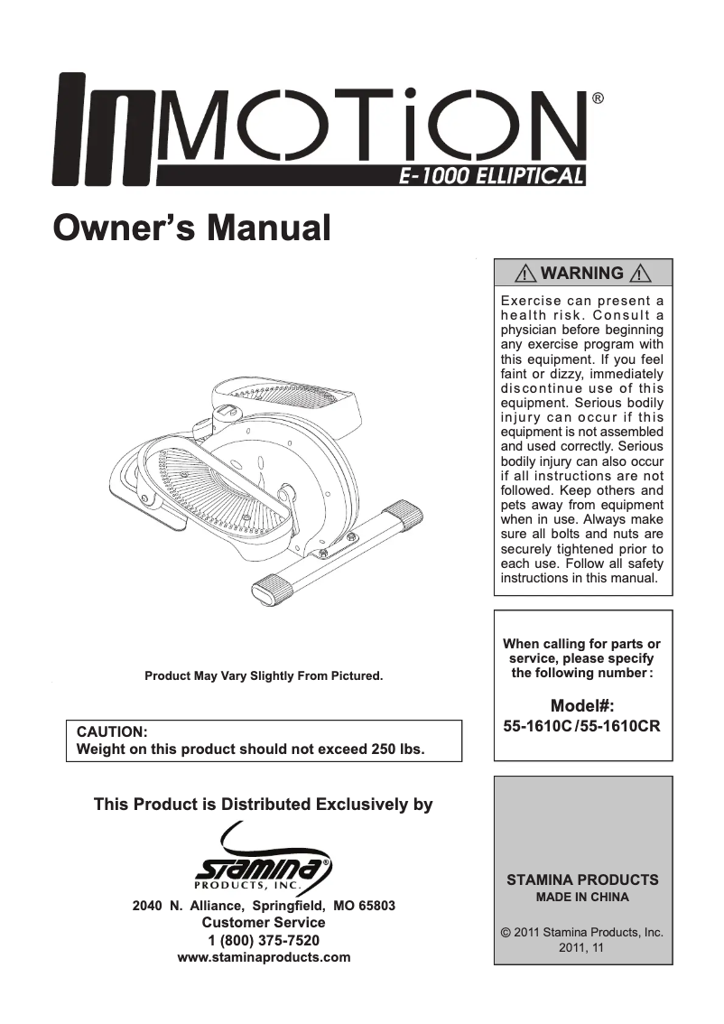 Page n°1 - Manuel utilisateur Stamina InMotion E1000