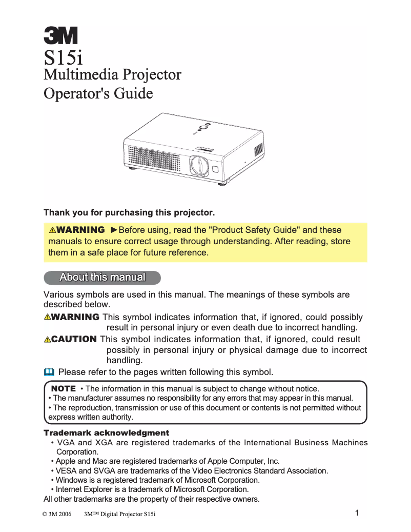 Page 1 de la notice Manuel utilisateur 3M S15i