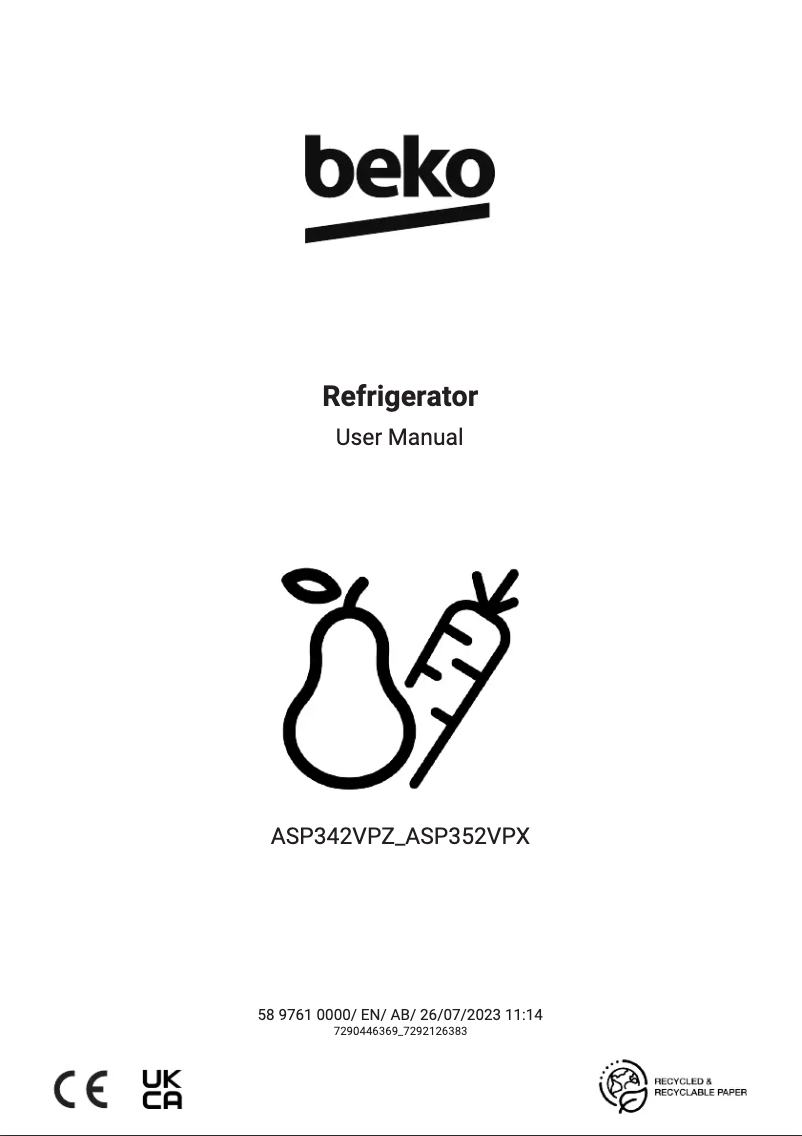 Page 1 de la notice Manuel utilisateur Beko ASP352VPX