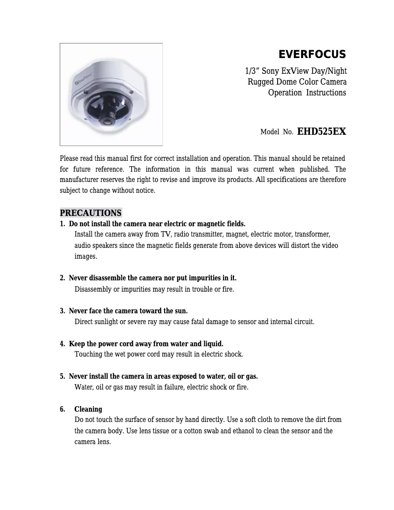 Page n°1 - Manuel utilisateur EverFocus EHD525EX