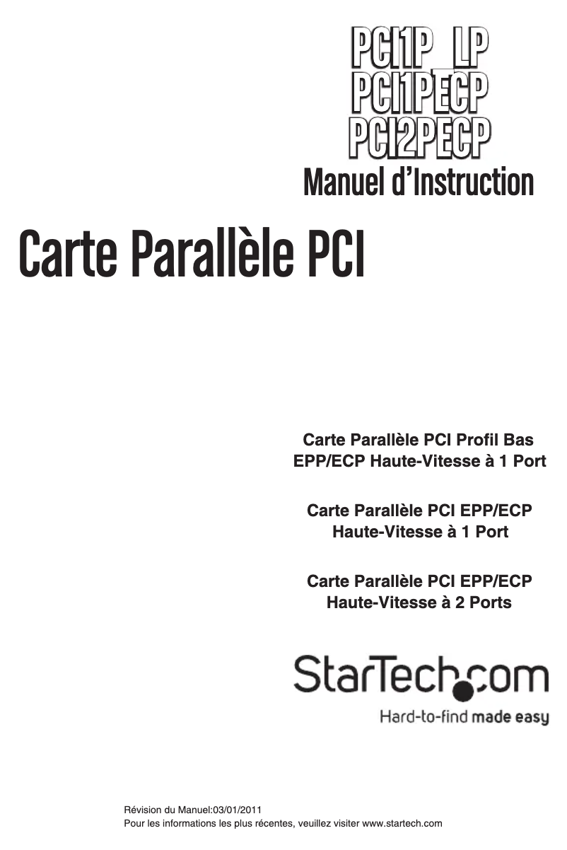 Page 1 de la notice Manuel utilisateur StarTech.com PCI1P_LP
