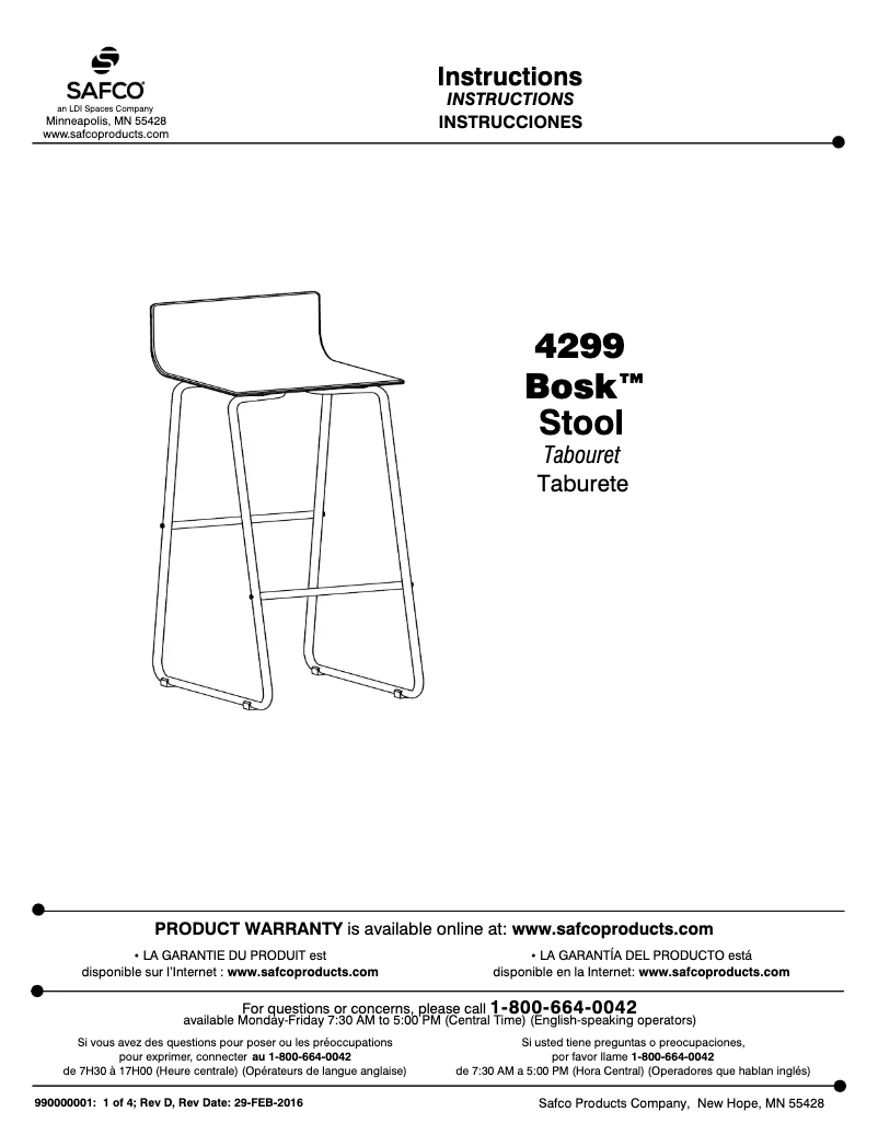 Page n°1 - Manuel utilisateur Safco Bosk 4299