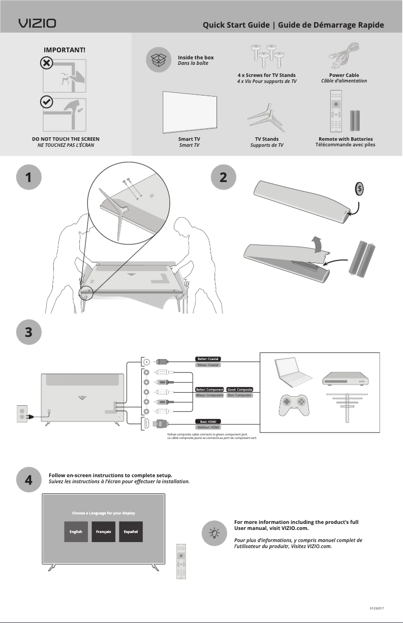 Page 1 de la notice Guide de démarrage rapide VIZIO D32h-F1