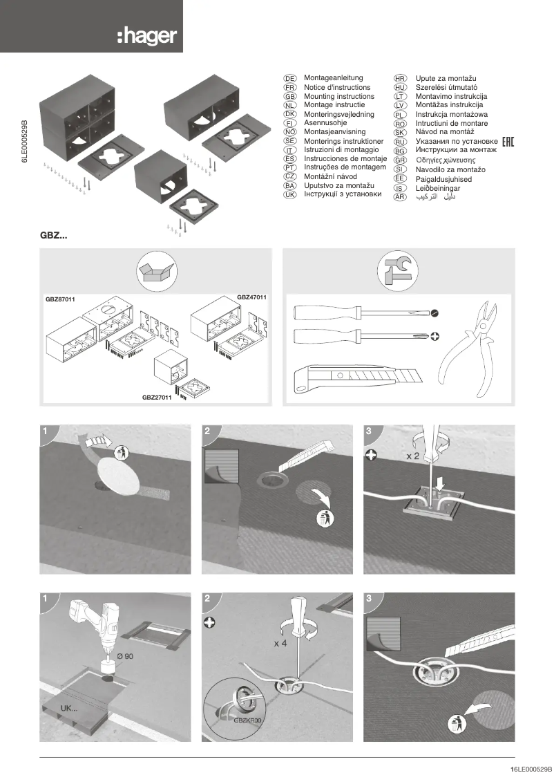 Page 1 de la notice Guide d'installation Hager GBZWR19005