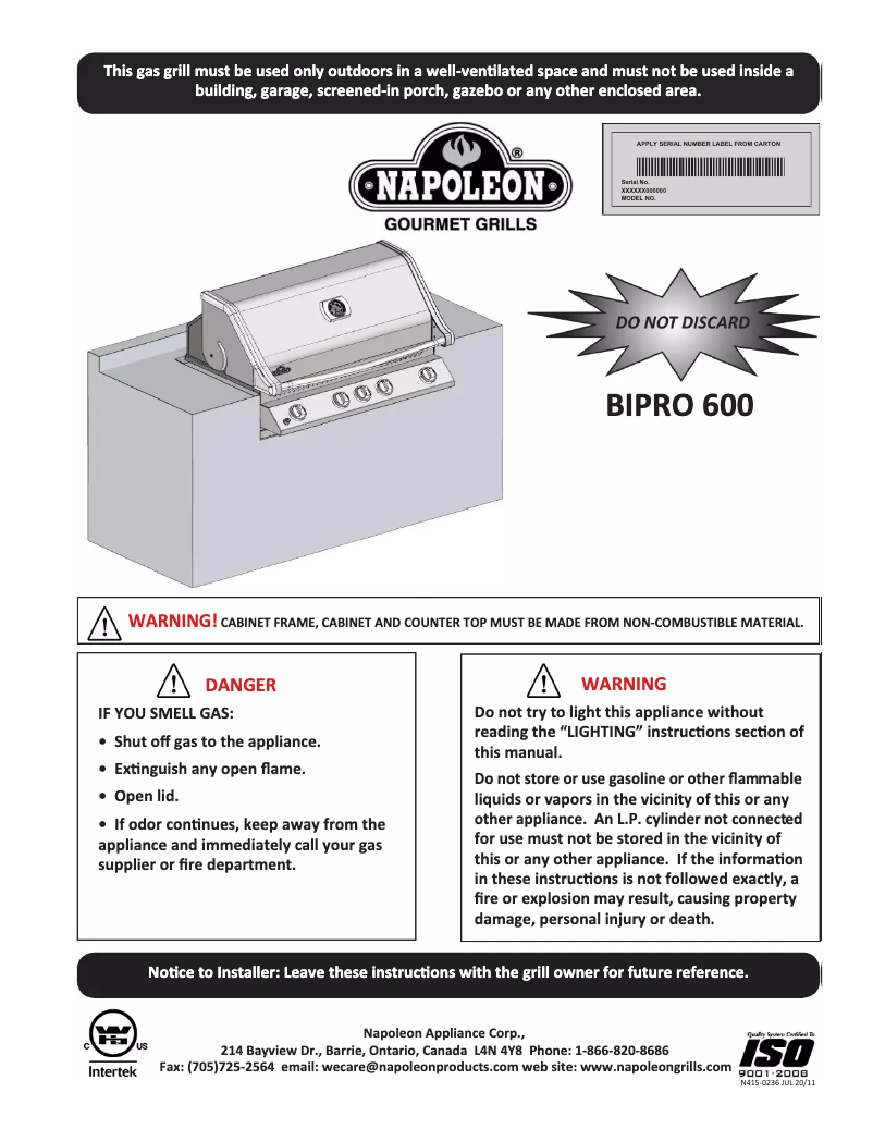 Image de la première page du manuel de l'appareil BIPRO 600