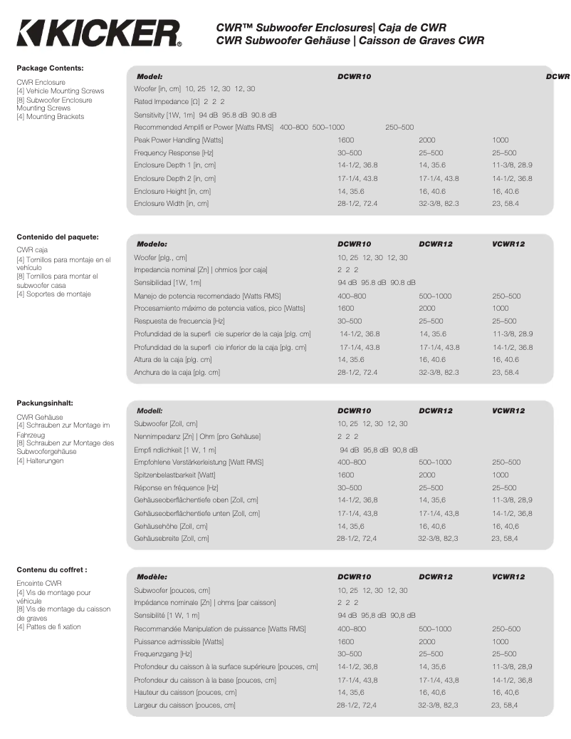 Page 1 de la notice Manuel utilisateur Kicker 48VCWR122
