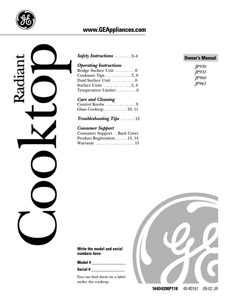 Image de la première page du manuel de l'appareil Profile JP930SCSS