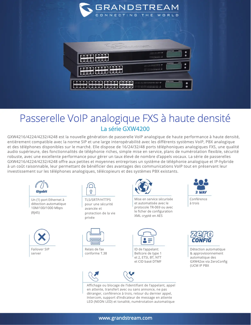 Page 1 de la notice Fiche technique Grandstream GXW4200