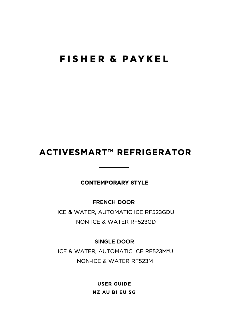 Page n°1 - Guide d'installation Fisher & Paykel RF523GDUX1