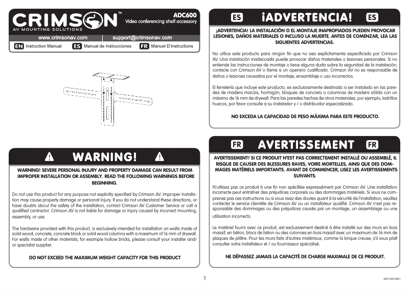 Page 1 de la notice Manuel utilisateur Crimson ADC600