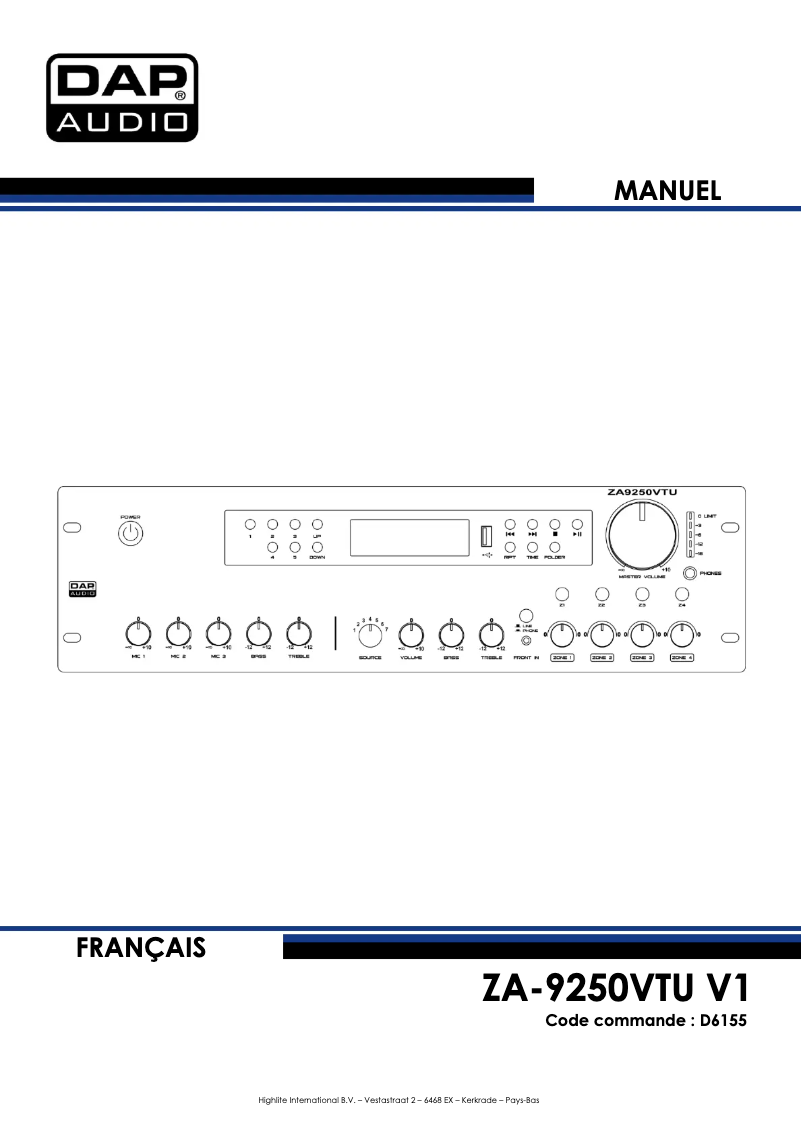Page 1 de la notice Manuel utilisateur DAP-Audio ZA-9250VTU