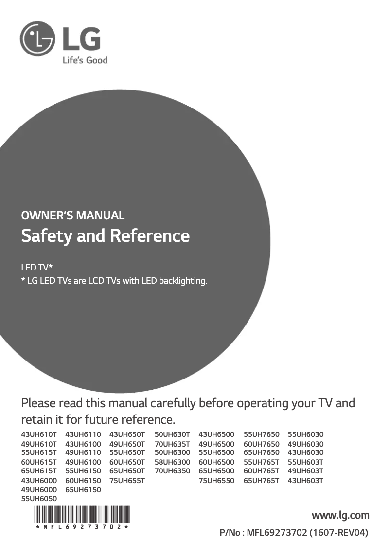 Page 1 de la notice Manuel utilisateur LG 55UH765T