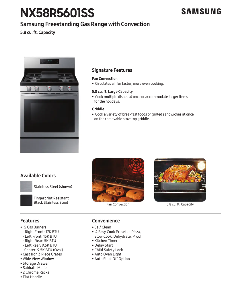 Page n°1 - Fiche technique Samsung NX58R5601SS