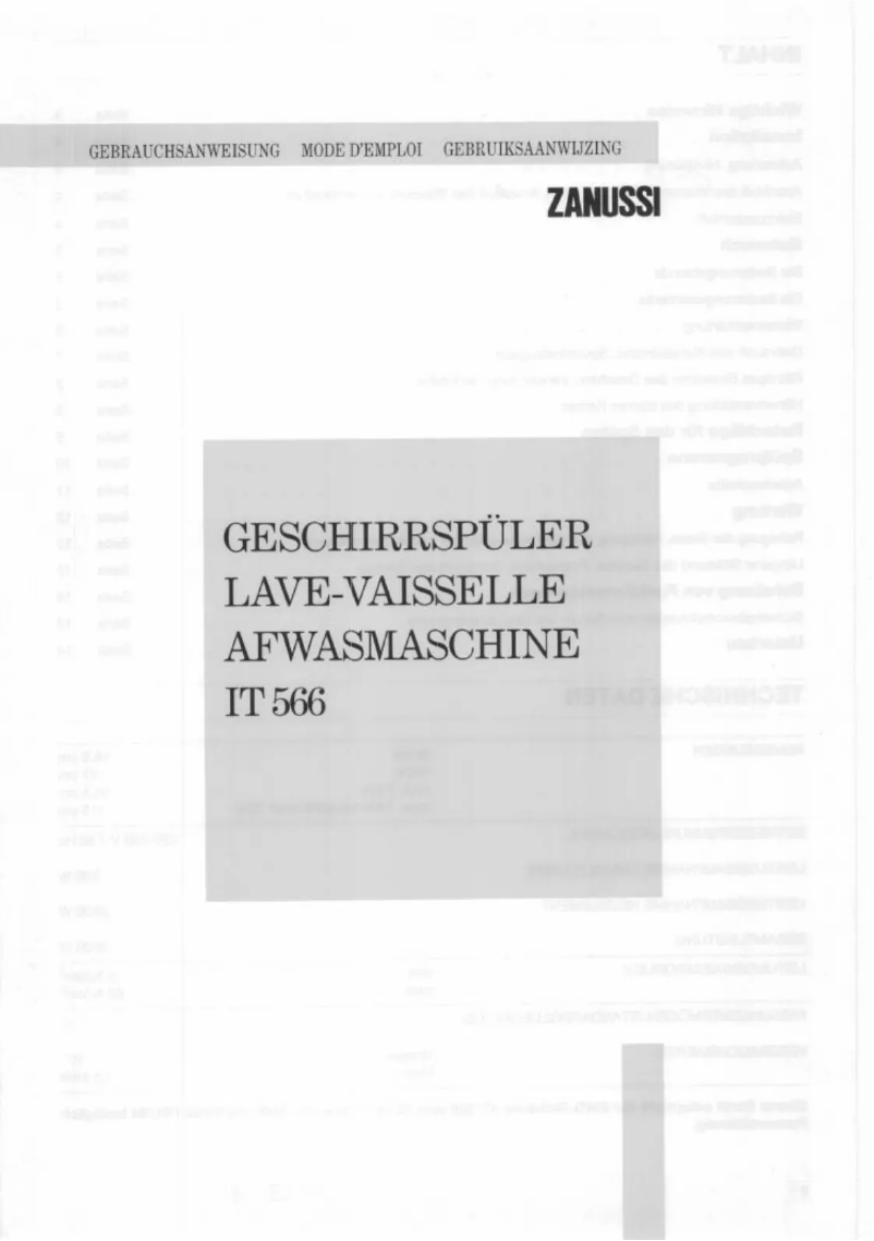 Page n°1 - Manuel utilisateur Zanussi IT 566
