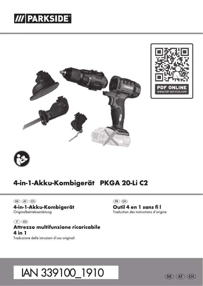 Page 1 de la notice Manuel utilisateur Parkside PABH 20-Li B2