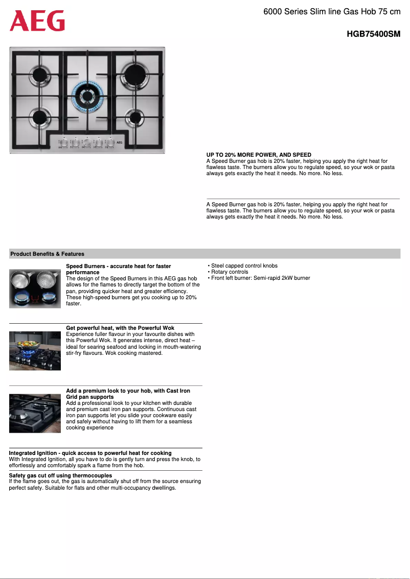 Page 1 de la notice Fiche technique AEG HGB75400SM