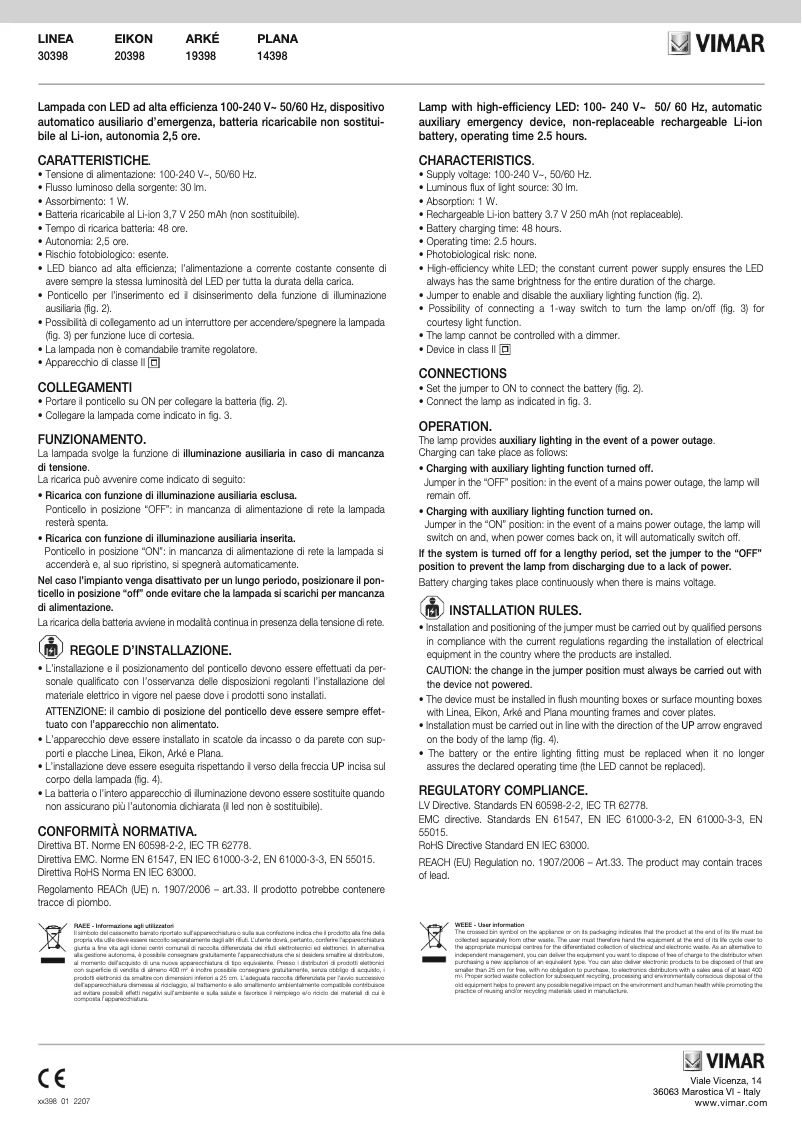 Page n°1 - Manuel utilisateur Vimar 30398