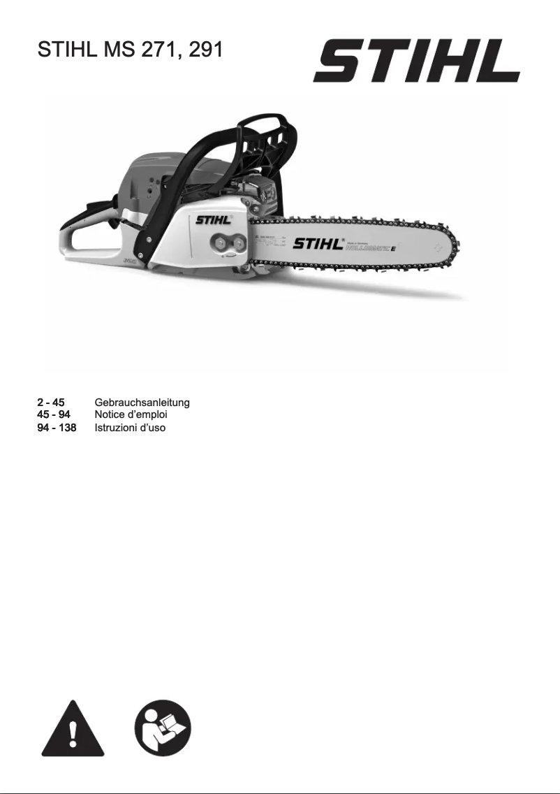 Page 1 de la notice Manuel utilisateur Stihl MS 291
