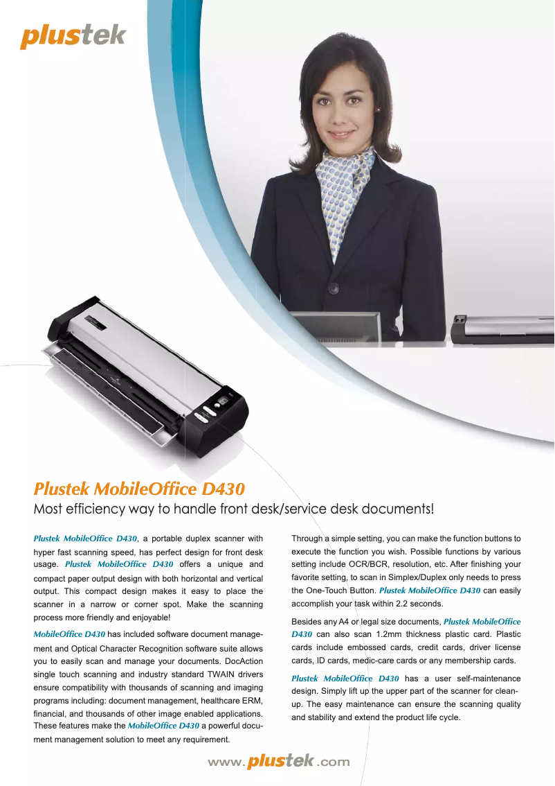 Page n°1 - Brochure Plustek MobileOffice D430