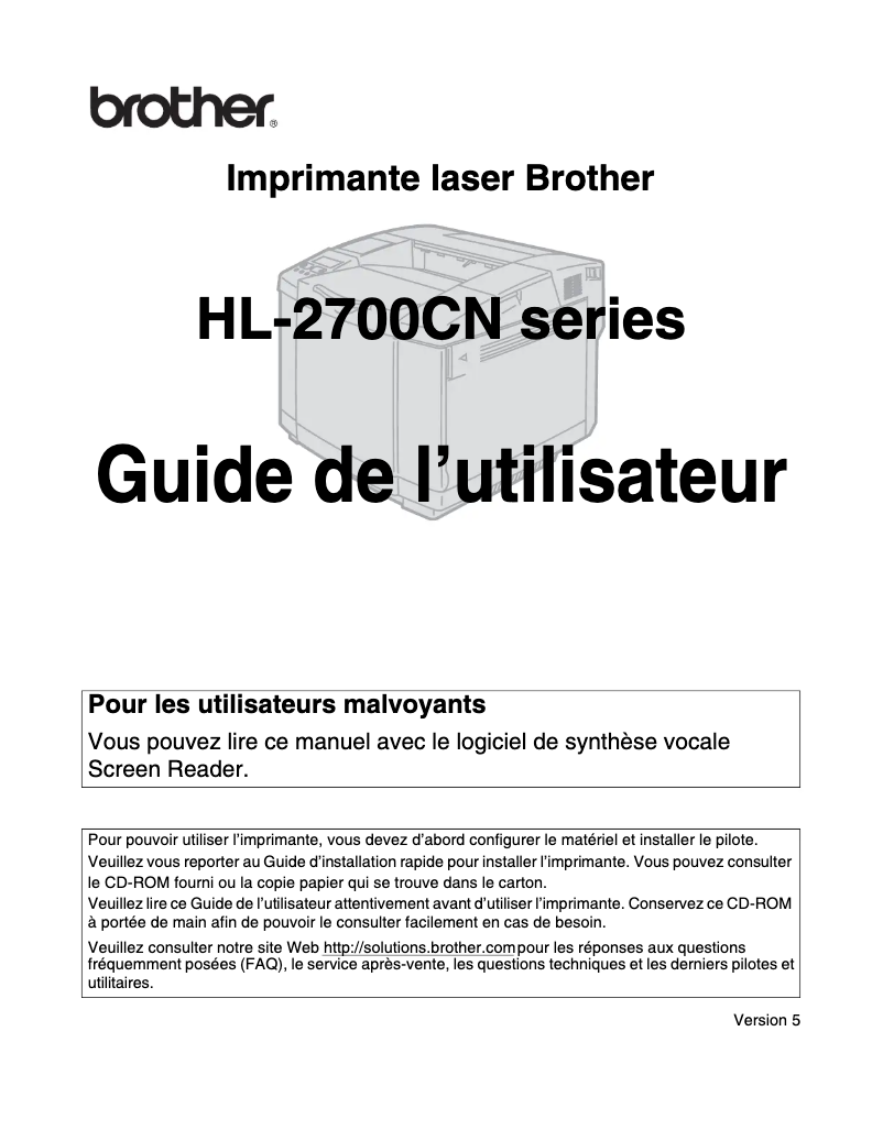 Page 1 de la notice Manuel utilisateur Brother HL-2700CN