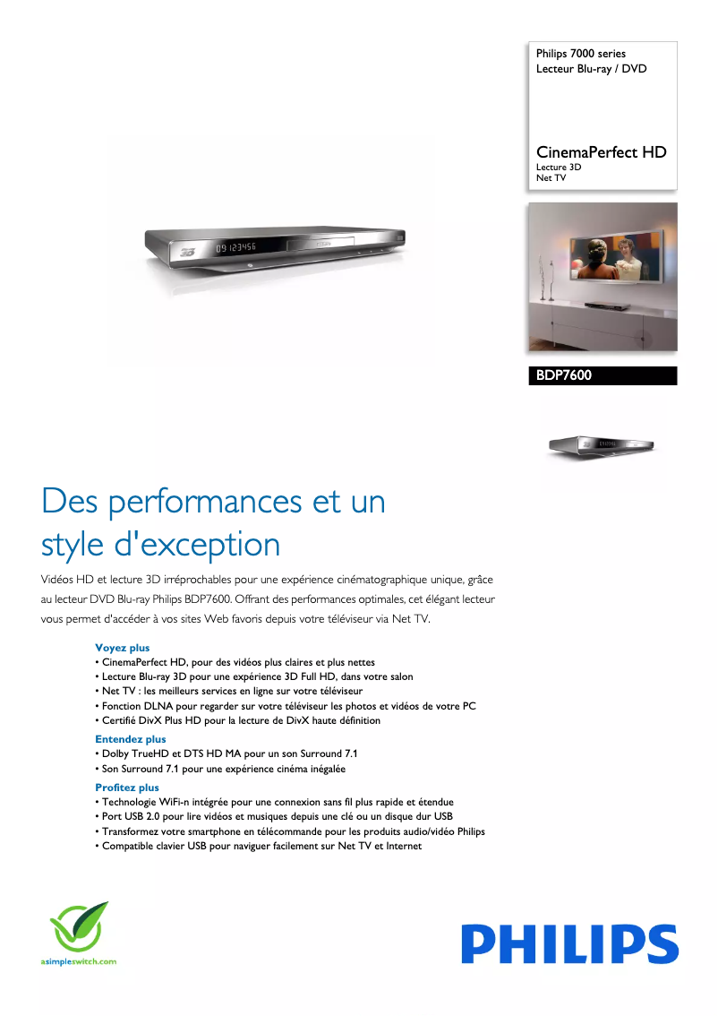 Image de la première page du manuel de l'appareil BDP7600