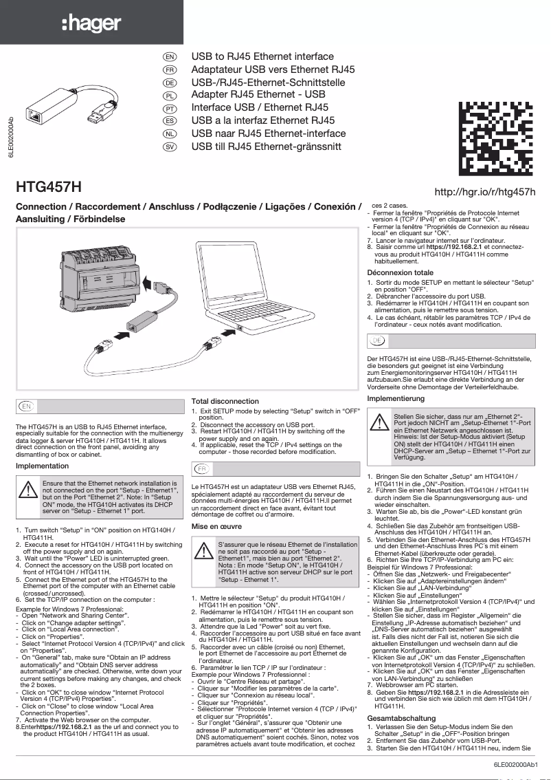 Page n°1 - Manuel utilisateur Hager HTG457H