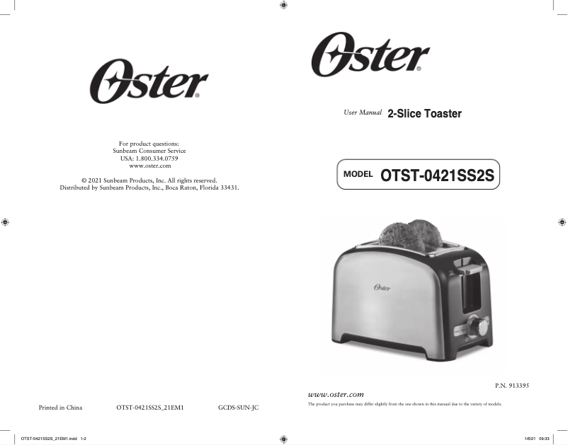 Page 1 de la notice Manuel utilisateur Oster OTST-0421SS2S-GB21