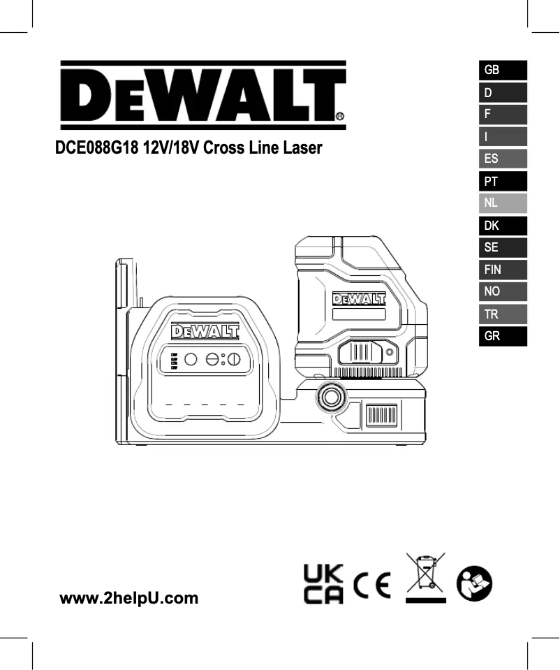 Page 1 de la notice Manuel utilisateur DeWalt DCE088G18