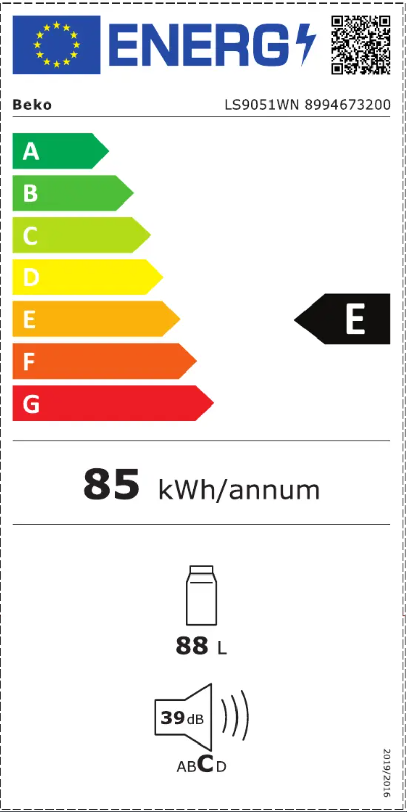 Page 1 de la notice Label énergétique Beko LS9051WN