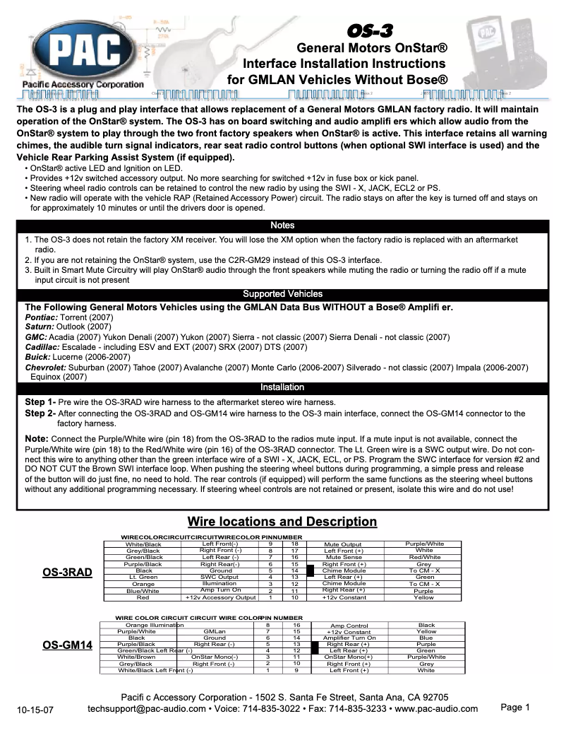 Image de la première page du manuel de l'appareil OnStar OS-3