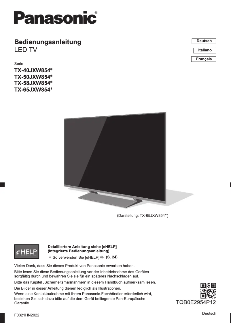 Page 1 de la notice Guide de démarrage rapide Panasonic TX-65JXW854