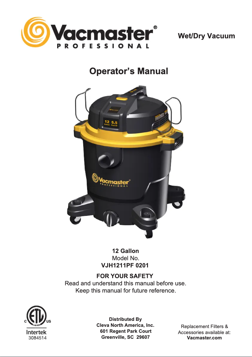 Page 1 de la notice Manuel utilisateur Vacmaster Professional VJH1211PF 0201