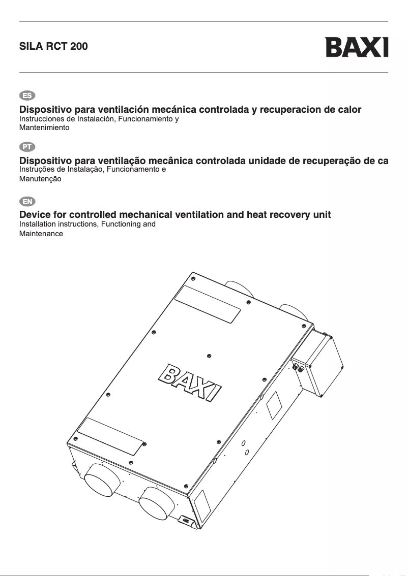 Page 1 de la notice Manuel utilisateur Baxi Sila RCT 200