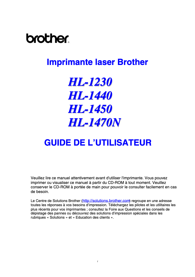 Page 1 de la notice Manuel utilisateur Brother HL-1230