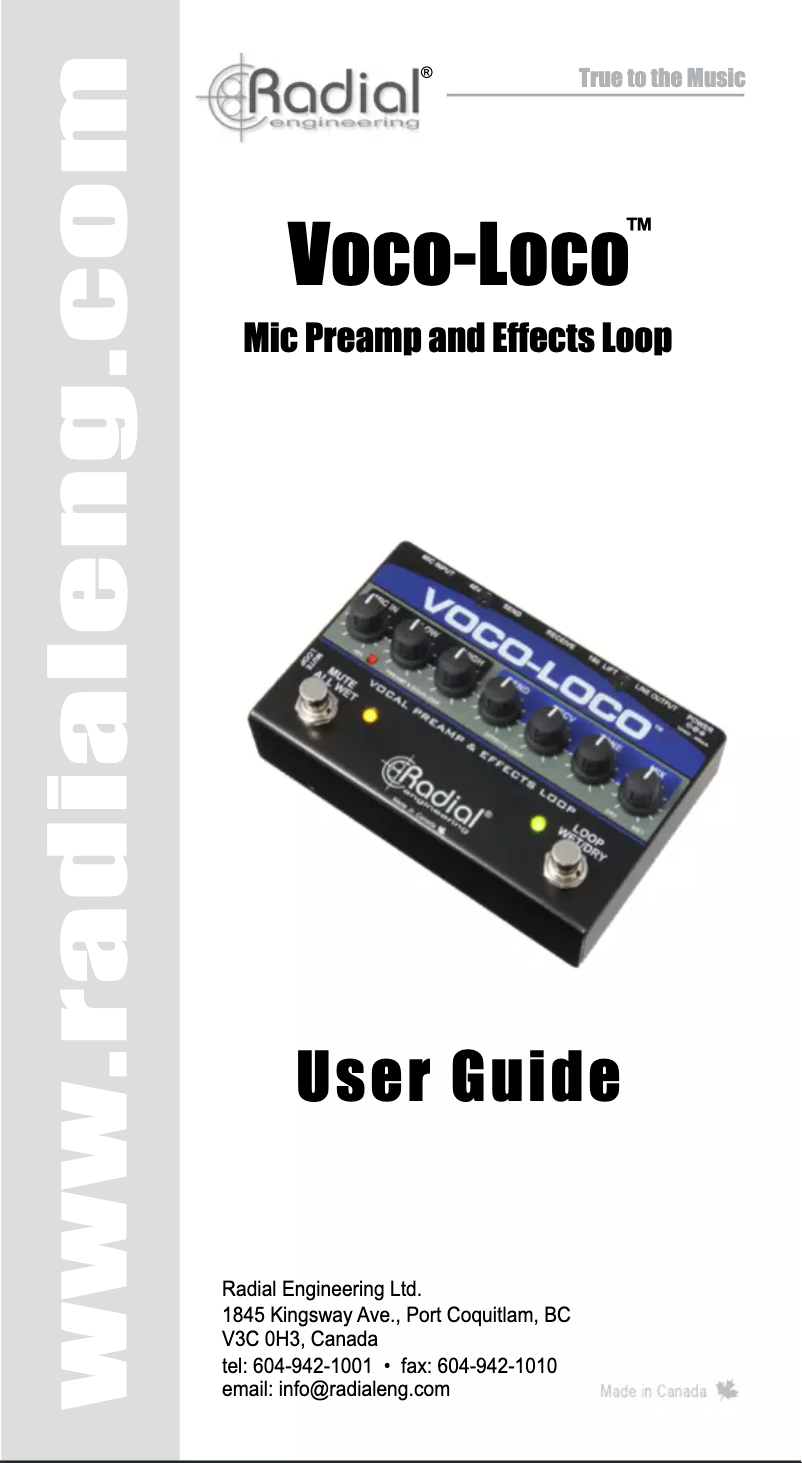 Page 1 de la notice Manuel utilisateur Radial Engineering Voco-Loco