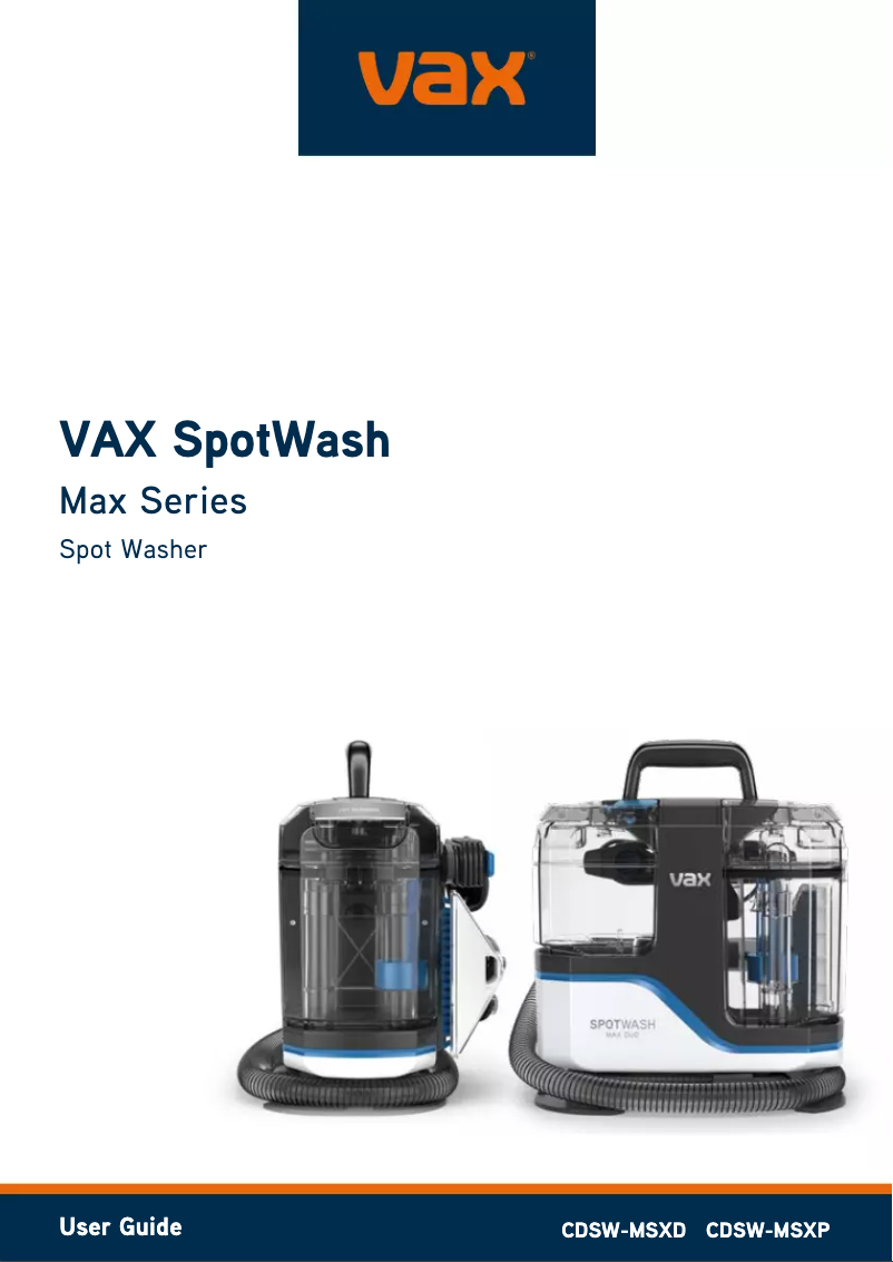 Image de la première page du manuel de l'appareil SpotWash Max CDSW-MSXP