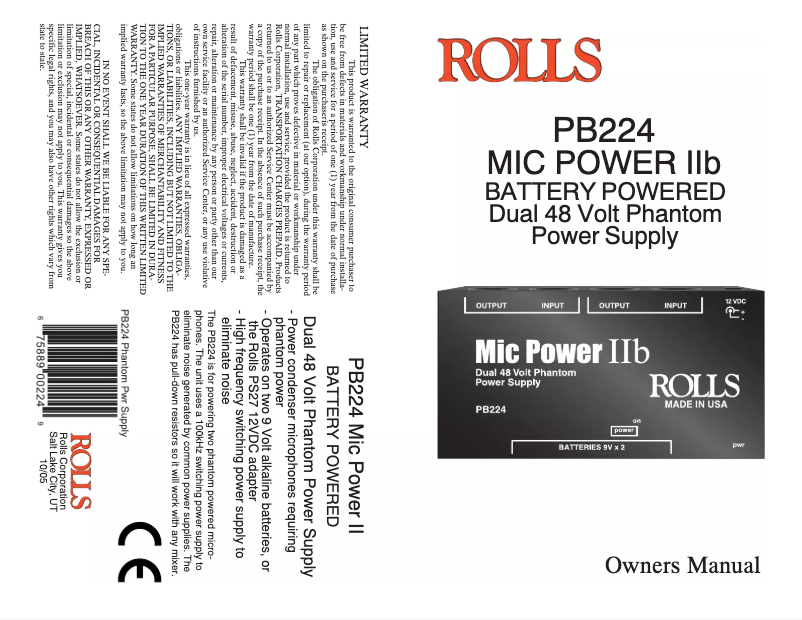 Page 1 de la notice Manuel utilisateur Rolls Mic Power IIb PB224