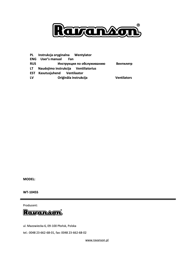 Page n°1 - Manuel utilisateur Ravanson WT 1045S