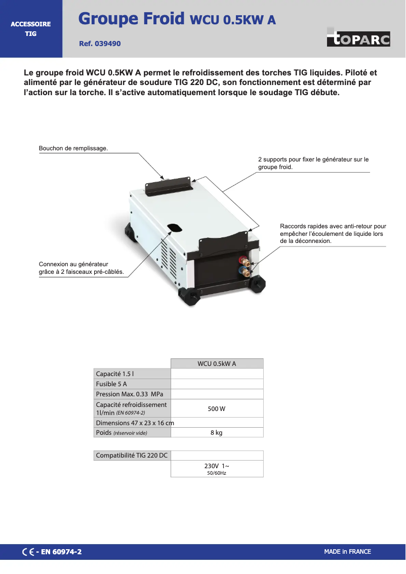 Page 1 de la notice Fiche technique GYS WCU 0.5KW A