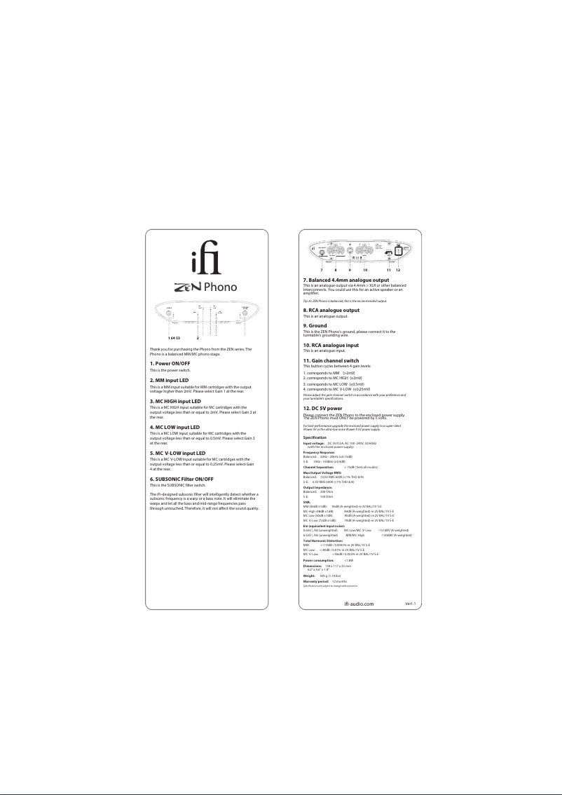 Page n°1 - Manuel utilisateur iFi Audio ZEN Phono